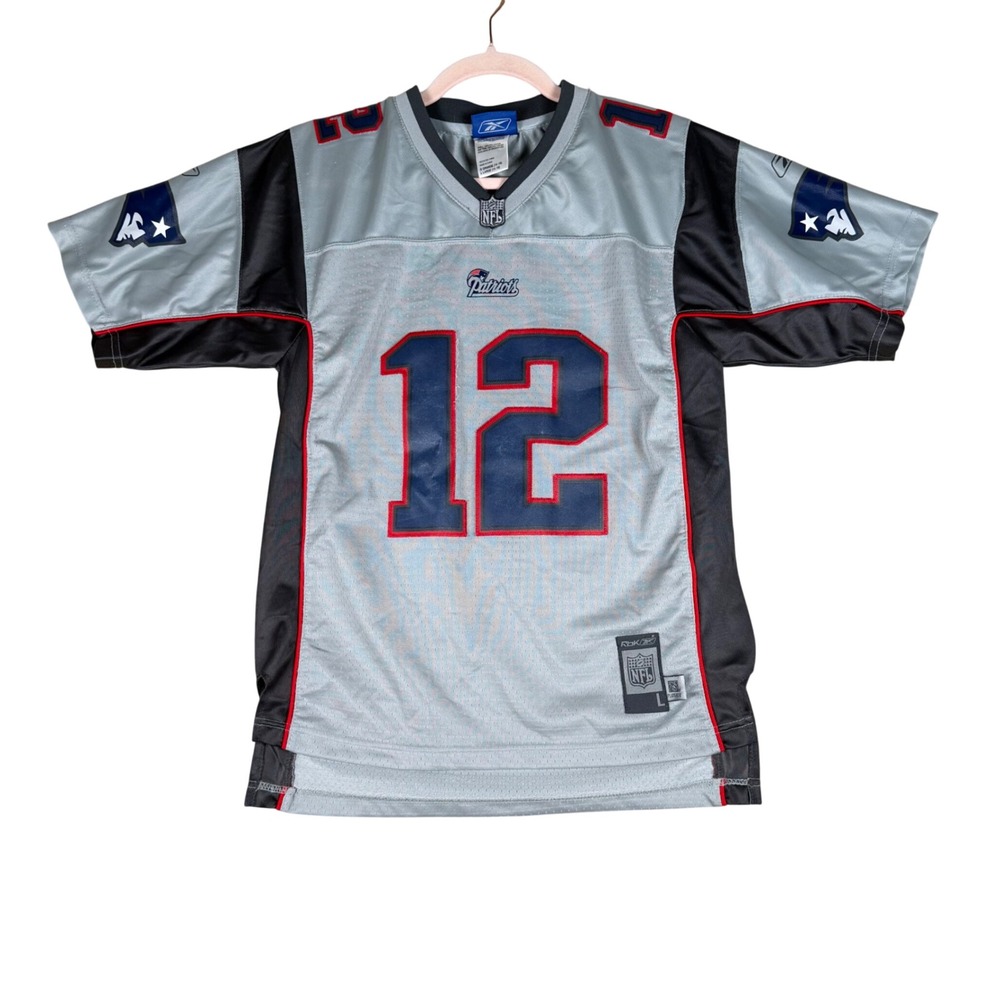 Reebok Tom Brady New England Patriots NFL Jersey Kids Large 14-16 Silver 12